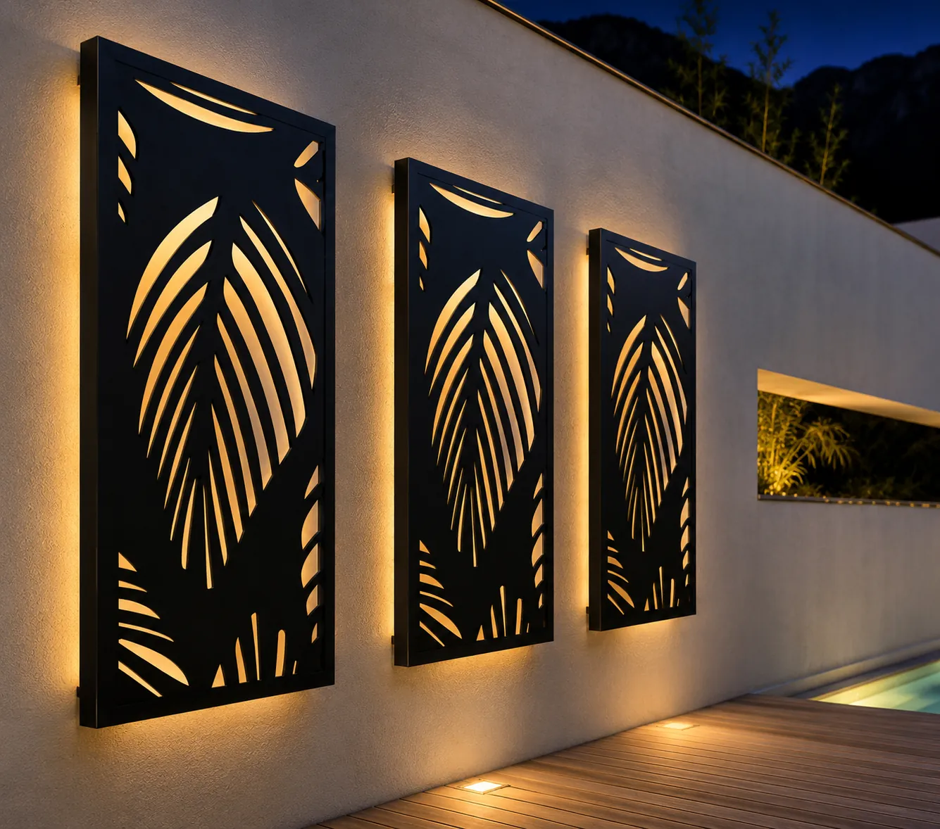 Black decorative aluminum multifunctional panels with warm backlighting