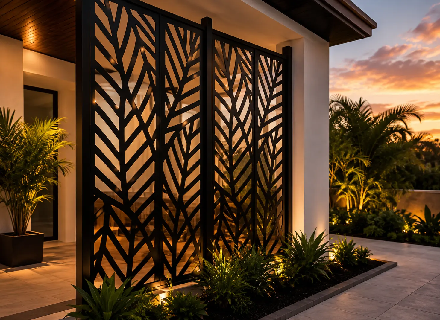 Black privacy panels on patio