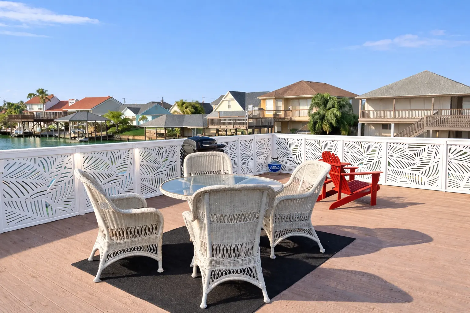 White deck railing privacy panel inspiration